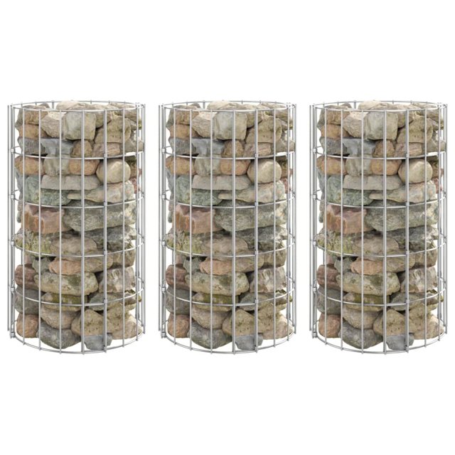 vidaXL Circular Gabion Raised Beds 3 pcs Galvanised Steel Ø30x50 cm