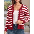 thumbnail image 4 of Cardigans pour Femmes à Manches Longues, Décontractés, Légers, Boutonnés, Col en V, Chandail d'Automne, Rayures Rouges, P, 4 of 9