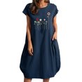thumbnail image 1 of Robes pour Femmes 2022 Robe à Manches Courtes à Col Rond Grande Taille Robe Imprimée Décontractée Ample d'Été Midi avec Poches, 1 of 4