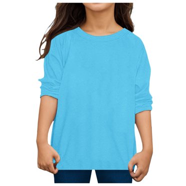 Zanarzt Kid Cotton Long Sleeve Shirt Children Kid Baby Girls Catoon Solid T Shirt Tops Shirts Tee Casual Clothes Blue,6-7 years