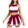 thumbnail image 2 of Oyolan Ensemble d'Uniforme de Cheerleader Sans Manches pour Femmes Adultes Jupe Plissée Mini Rouge Vin TG, 2 of 7