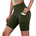 thumbnail image 1 of PEZHADA Short de Vélo de Compression Taille Haute pour Femme, Vert Armée, Taille TTG, 1 of 6