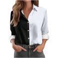 thumbnail image 2 of Timegard Womens Tops Lapel V-Neck Button Long Sleeve Color Block Shirts Work Casual Loose Tops Blouse, 2 of 4