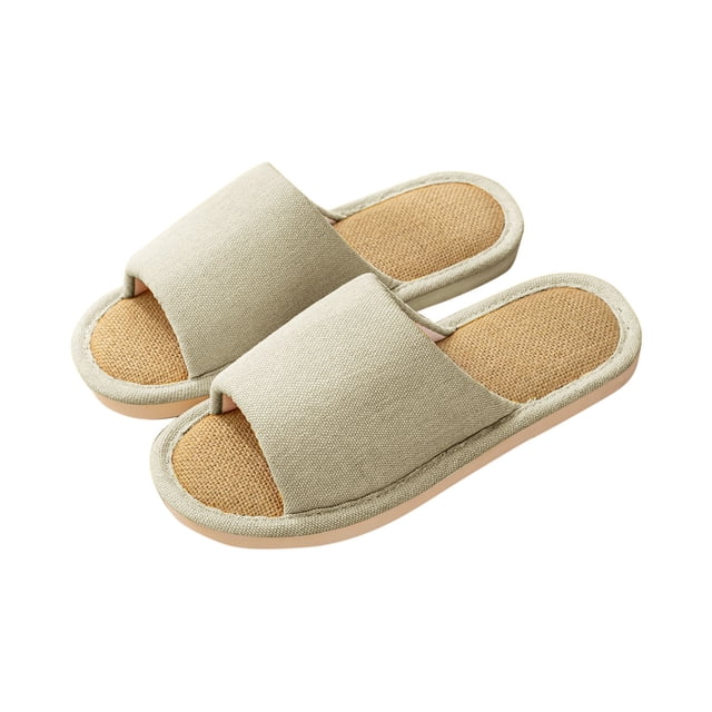Xfvqtps Men House Slippers Linen Flax Insole Memory Foam Soft Sole Non Slip Slide Bedroom Indoor Slippers Beige