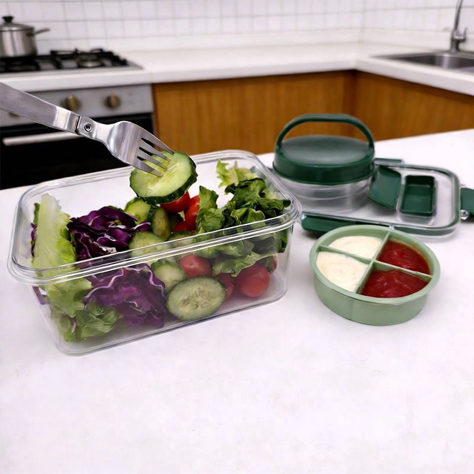 Plastic Salad Storage Jar and Bottle for Meal Prep | Airtight Leakproof Lid Keeps Greens Fresh | Portable Container for Picnic Lunch Office Travel | Bpa-Free Dishwasher Safe Food Storage