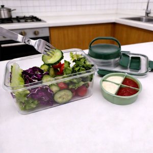 Plastic Salad Storage Jar and Bottle for Meal Prep | Airtight Leakproof Lid Keeps Greens Fresh | Portable Container for Picnic Lunch Office Travel | Bpa-Free Dishwasher Safe Food Storage