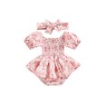 thumbnail image 1 of Fortune Barboteuse Lapin Fille Manches Courtes Col Carré Froncé Combinaison Courte, 1 of 8
