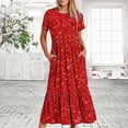 thumbnail image 4 of Robes pour Femmes 2024 Été Surdimensionnée Décontractée à Manches Courtes Col Rond Robe Décontractée Fluide à Étages Maxi Robe de Plage avec Poches Robe à Imprimé Brillant Rabais de 50 % Liquidation!, 4 of 8