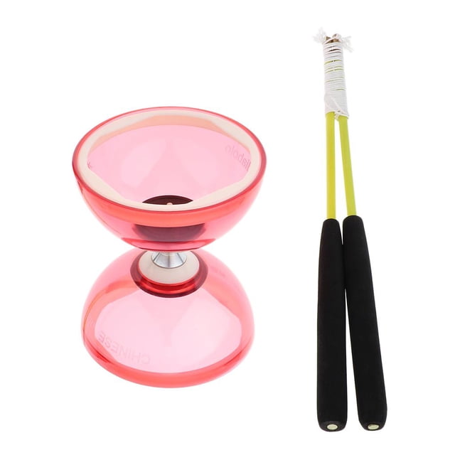 Triple Bearing Medium Chinese Diabolo Toy with Carbon Sticks, - Red, 12cm