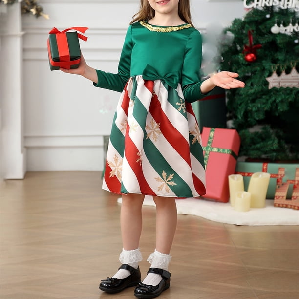 holiday girls dresses Christmas Dress Decorator Winter Pageant For XIMIN Kid Christmas Flower Snowflack Print Fall Winter Wedding Party Dress Girl Dress Long Sleeve Crew Neck Princess Pageant Ball sequins-embellishment