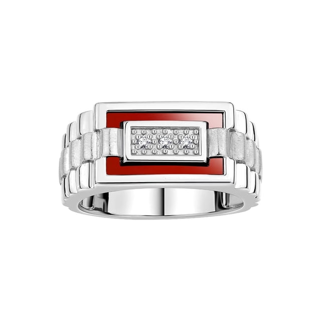 RYLOS Men's Rings 14K White Gold Designer Ring With Diamonds and Red Quartz Rings For Men Size 13