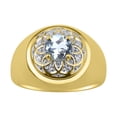 thumbnail image 1 of RYLOS Men's Rings 14K Yellow Gold Designer Gypsy 7MM Round Gemstone & Diamond Ring Aquamarine March Birthstone Rings Size 9, 1 of 6