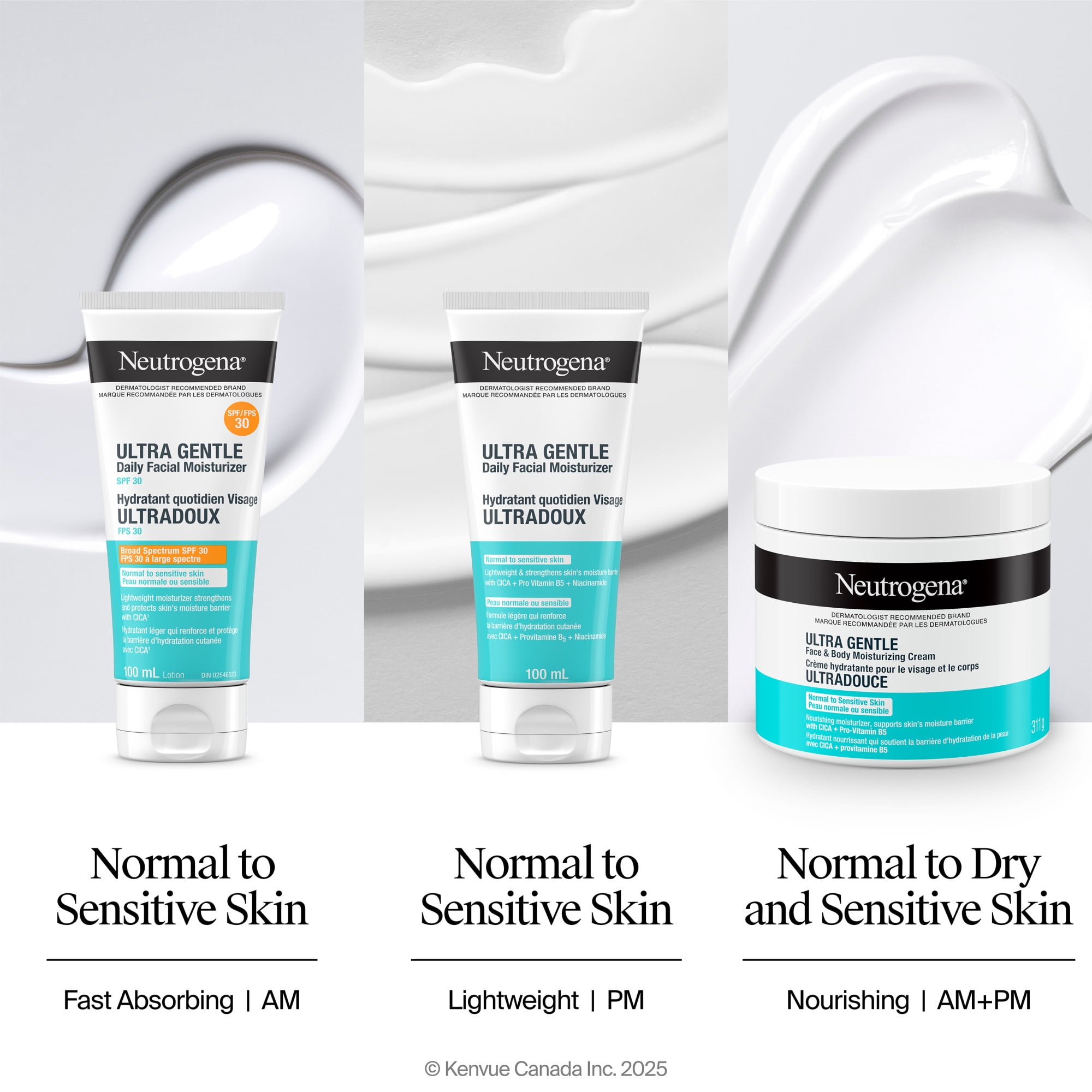 Hydratant quotidien Visage Neutrogena, sans parfum, hydratant pour peau sensible, pour le visage et le cou, avec vitamine B3, pro-vitamine B5 et vitamine E; soutient la barrière de la peau, 100 ml