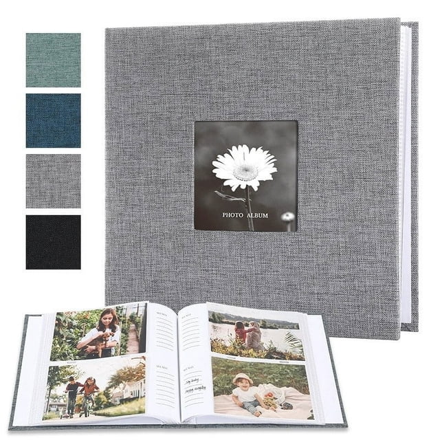 Photo Album with Display Window, 300 Photos 4x6 Capacity, Linen Cover, Clear Sleeves with Writing Space, PVC-Free Pages, DIY Customizable Cover, Large Size 8.86x12.8 inches, Memory Book with