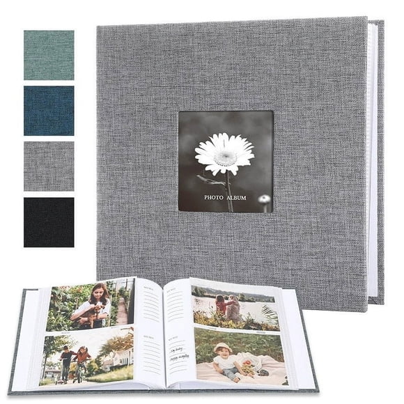 Kadlawus Photo Album, 6 Inch 200 Pocket Photo Album with Writing Space, Clear PVC Free Sleeves for Photo Protection, Linen Cover Album for Customizable Display, Spacious Album for Memories Keepsakes,