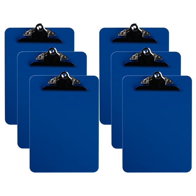 Davis Group Plastic Clipboard, Spring Clip, Blue, 6 pack