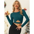 thumbnail image 3 of INSPIRE CHIC Women's Twist Long Sleeve Cut Out Front Glitter Cross Crop Tops, 3 of 5