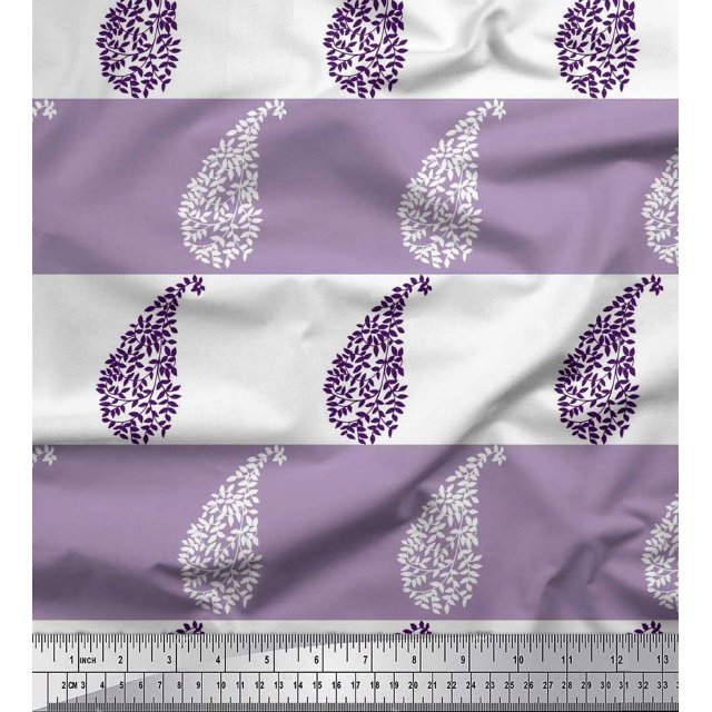 Soimoi Tissu Poly Georgette Violet Rayé & Paisley Imprimé au Mètre 52 Pouces de Large