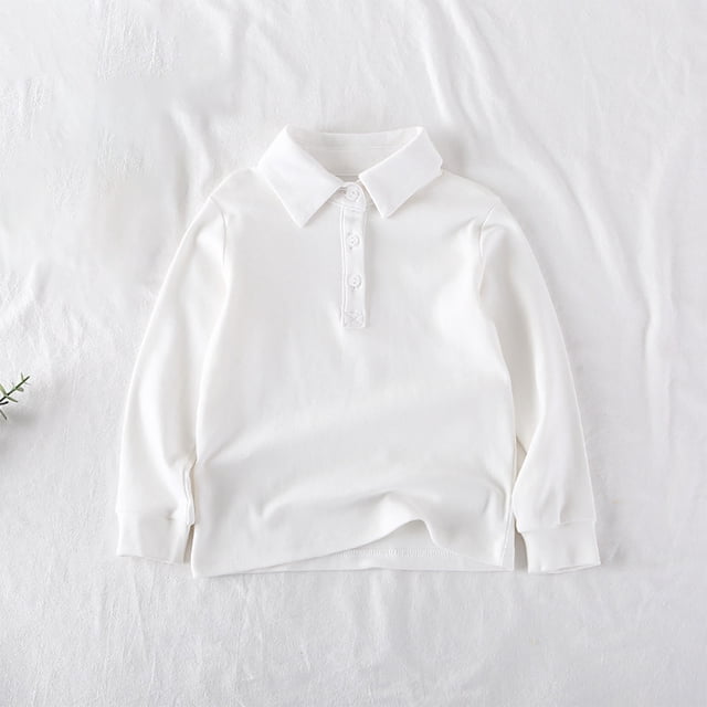 RXIRUCGD Chemises à Manches Longues Unies pour Filles, Jolis Chandails Ras du Cou, Hauts à Col à Revers, Blouses Décontractées, Vêtements ( Blanc, Taille : 4 Ans )