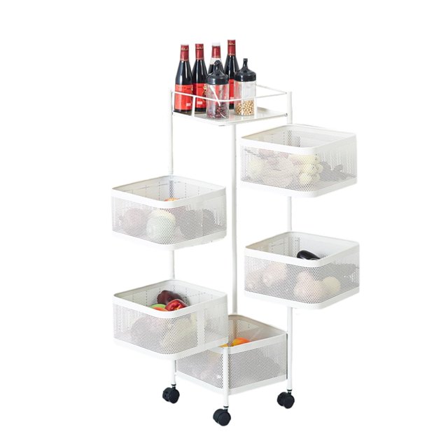 5 Tier Rolling Storage Cart, Metal Mesh Rolling Cart Organizer with Top Lid