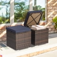 thumbnail image 3 of Costway 2 Pcs Poufs de Patio en Rotin Table d'Appoint Coffre de Rangement Repose-Pieds avec Coussins Bleu Marine, 3 of 10