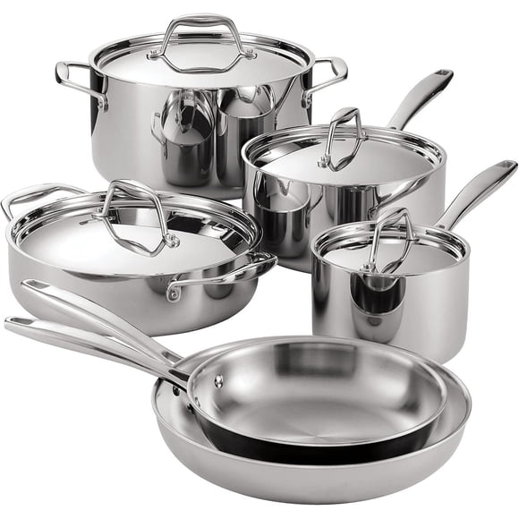 Tramontina Signature Tri-Ply Base Stainless Steel 10-Piece Cookware Set with Lids, Dutch Oven, Pots & Pans Kitchen Set, Induction-Ready, Oven-Safe, Dishwasher-Safe