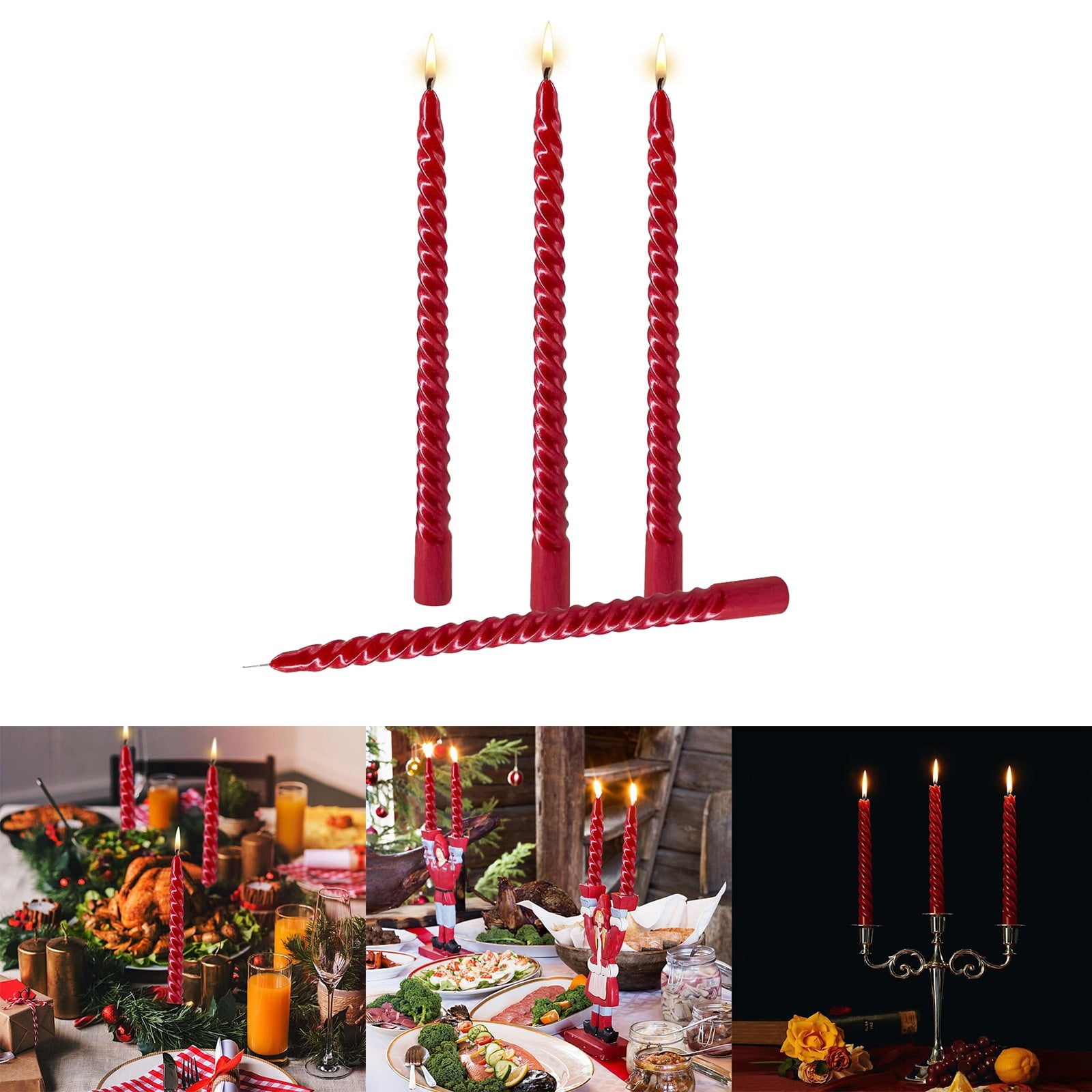 Hbdhejl 4Pc Taper Candles True Dripless Taper Candles10 Inches Red Glossy Metal Style Candle Sticks For Home Dinner Wedding