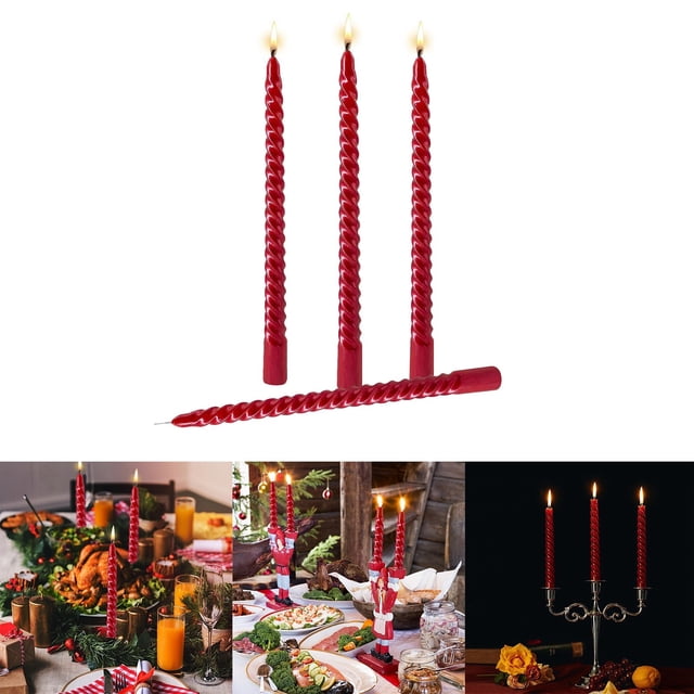 Elegant 4-Piece Taper Candle Set for Home Dining and Weddings True Dripless 10-Inch Red Metal Style Candle Sticks