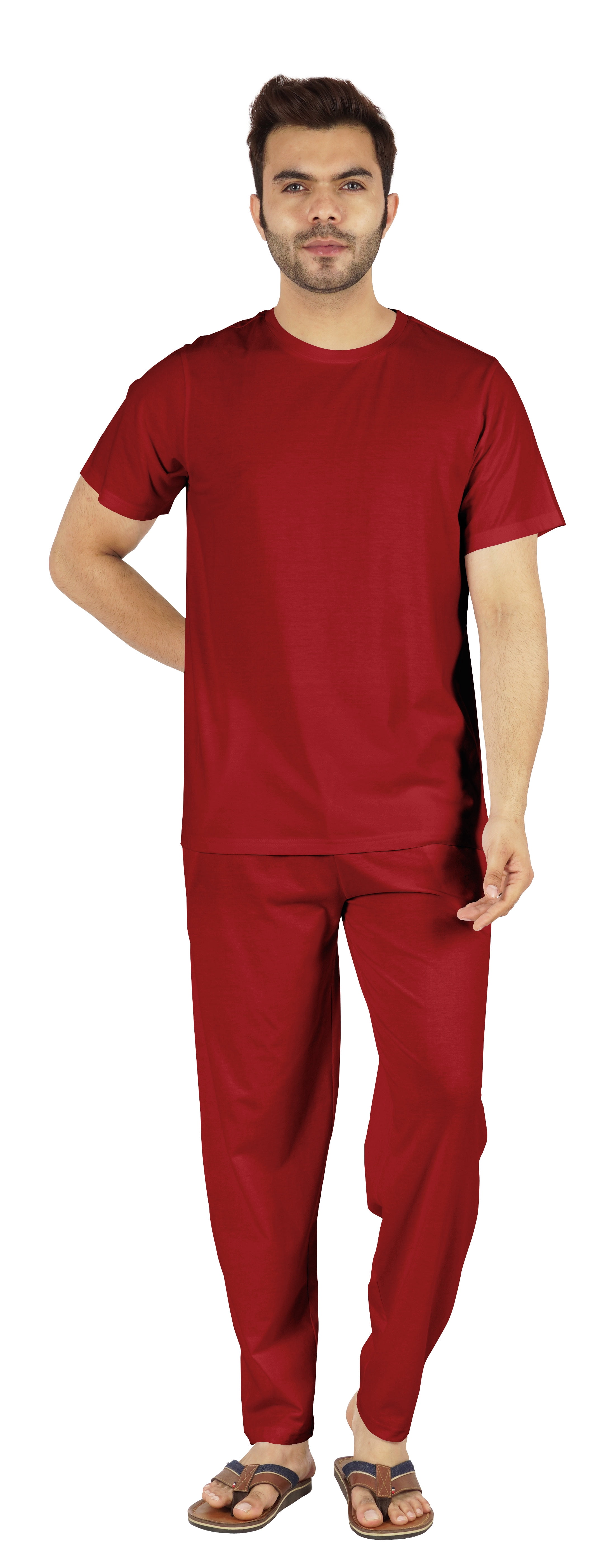 Inkmeso Solid Nightwear Set For Mens Tshirt And Pants Pajama Set Short Sleeve Pjs Loungewear Set