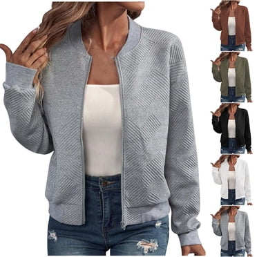 Feancey Womens Bomber Jacket Fall Long Sleeve Full Zip Jackets Lightweight Casual Varsity Jacket Dressy Trendy Baseball Jackets with Pockets Army Green M