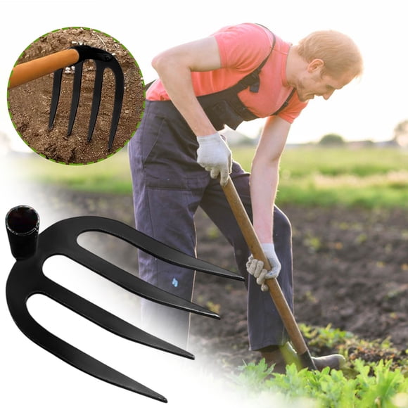 Rvkxad Four-Tooth All Steel Garden Rake, Thickened Iron Tillering Tool for Vegetable Cultivation, Weeding Tool, Agricultural Rake