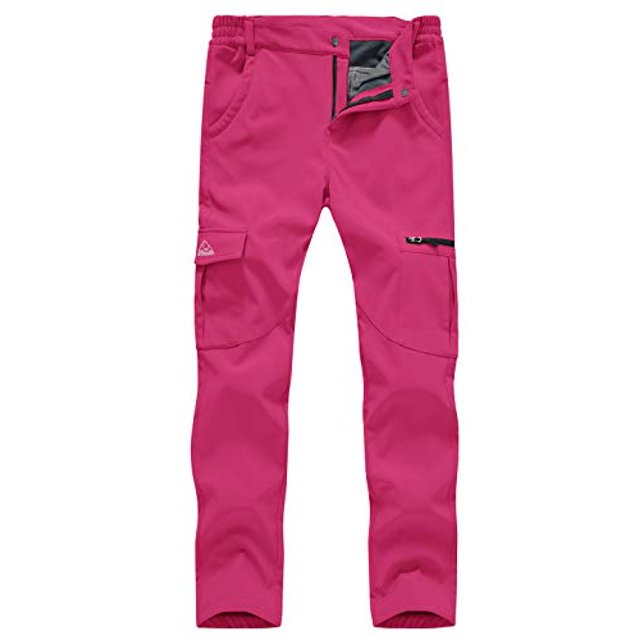 Gopune Pantalon de Ski Imperméable Coquille Souple pour Femmes Randonnée en Plein Air Doublé Polaire (Rose Rouge,2TG)
