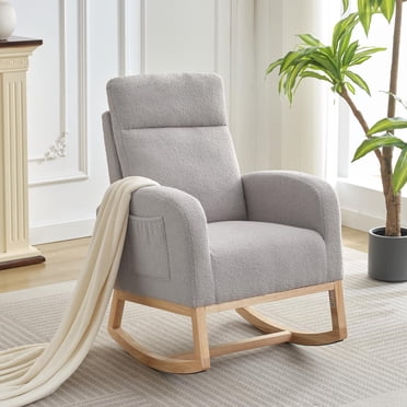 BeesClover Rocking Chair Nursery,Glider Chair Nursery Chair with High Back and Side Pocket, Rocking Accent Armchair with Rubber Wood Legs for Living Room/Bedroom/Nursery