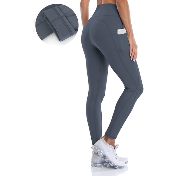 Leggings Thermiques Doublés en Molleton pour Femmes avec Poches Taille Haute Pantalon Chaud d'Hiver