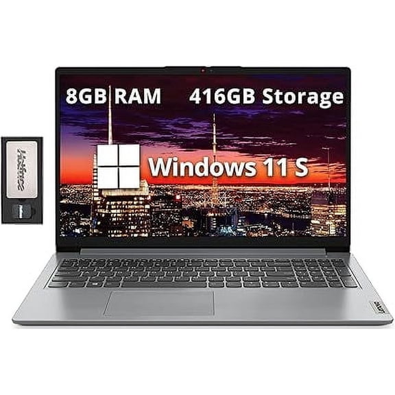Lenovo IdeaPad 1 15.6" HD Laptop, Intel Pentium Silver N6000, 8GB RAM, 416GB Storage (256GB SSD+160GB Docking Station Set), Intel UHD Graphics, 1 Year Office 365, Num Pad, HD Camera, Win 11 S, Gray