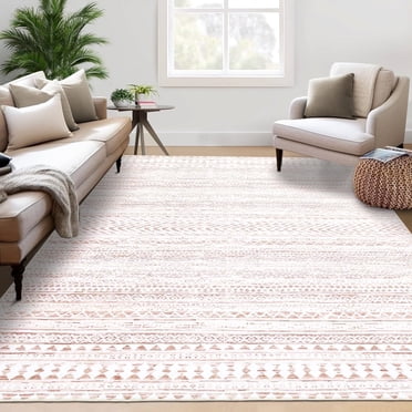 YUSAZENS 9x12 Large Geometric Bohemian Area Rug Machine Washable Farmhouse Accent Throw Carpet Non-Slip for Living Room Bedroom Hallway Brown