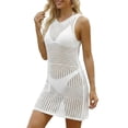thumbnail image 2 of Pounoo Cache-maillots pour Femmes Sans Manches à Col Ras du Cou en Crochet Ajouré Robe Mini Coupe Décontractée Tenues de Plage Vacances Piscine Cadeau, 2 of 5