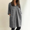 thumbnail image 4 of QIPOPIQ Robes pour Femmes Robe Fumée à Volants Manches Courtes Robe Décontractée Ample Robe d'Été Col en V Robe Unie Offres 2023, 4 of 9