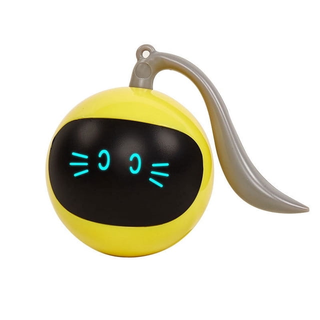 Liquidation Finale! Intelligent Cat Toy Cats Balles Interactives Automatiques Roue Exerciseur pour Chats d'Intérieur Recharge USB Cat Trucs Jouets à Lumière DEL Colorés. un Jouet Sphérique Jaune avec une Plaque avant Noire Présentant des designs Lumineux Bleus à Type de Moustache, une Poignée Grise à Queue Type, et une Capacité de Charge USB. Conçu pour les Chats d'Intérieur, Il Comprend une Évitement Automatique des Obstacles, des Lumières DEL Colorées, et un plan de Mise en Forme Intelligent pour le Jeu Interactif.