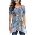thumbnail image 1 of Yuyuzo Hauts d'Été pour Femmes 2025 Coupe Ample Col Rond Manches Courtes T-Shirts T-Shirts Graphiques Étoiles et Rayures Blouses Décontractées et Confortables, 1 of 5