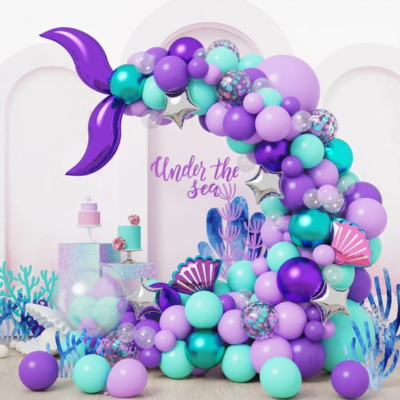 136 PCS Mermaid Birthday Party Decorations Kit | Includes Mermaid Tail Balloons, Seashell Foil Balloons, Under the Sea Theme Supplies for Girls’ Birthday, Baby Shower, or Kids Party