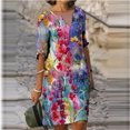 thumbnail image 1 of Robes pour Femmes 2024 Mode Décontractée Imprimé Floral Ample Grande Taille Col en V Mi-Longue Robe en Liquidation, 1 of 6