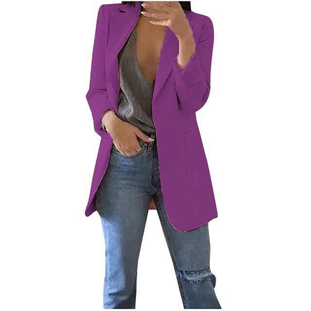 Pompotops Women Solid Long Sleeve Office Coat Cardigans Suit Long Jacket Tops