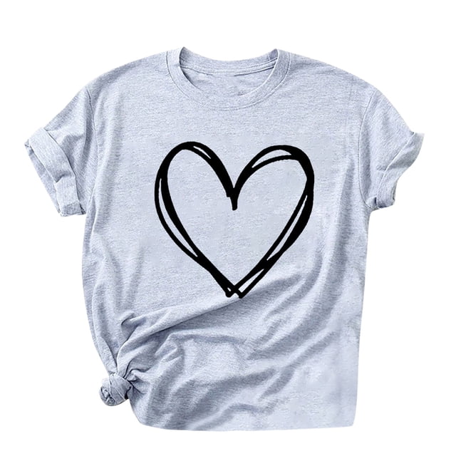 Diufon Hauts de la Saint-Valentin pour Femmes Tendance à Manches Courtes Col Rond Tunique Chemise Décontractée Mignonne Blouse à Imprimé Graphique