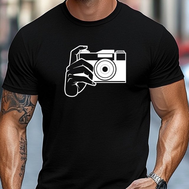 T-Shirt pour Homme, Décontracté et Facile à Porter, Facile et Propre, avec un Design Estival à Manches Courtes et Col Rond et un Graphique d'Appareil Photo, Grande Taille