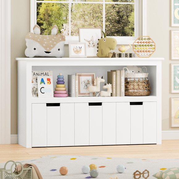 Homfa Rangement pour Jouets pour Enfants, Bacs de Rangement en Cubes avec 3 Tiroirs, Boîte à Jouets Blanche avec Étagères et Roues