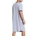 thumbnail image 3 of Men V-neck Long Sleeping Shirt, Solid Color Short Sleeve Split Hem Sleepwear, 3 of 9