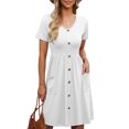 thumbnail image 4 of EQWLJWE Robe pour Femmes Liquidation Mode pour Femmes Décontractée à Manches Courtes Unie à Col en V avec Poche Robe Ample pour Dames Robes pour Femmes Grande Taille, 4 of 6