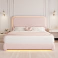 thumbnail image 1 of SIBEDS Cadre de Lit Pleine Grandeur en Molleton Teddy avec Tête de Lit, Lit Plateforme Rembourré avec Lumières DEL, Aucun Sommier Requis, Rose, 1 of 8