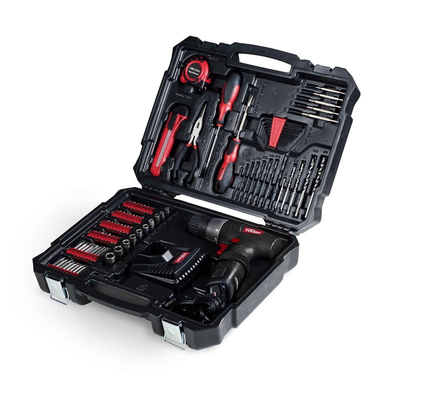 Perceuse-visseuse sans fil à pile lithium ion Hyper Tough de 12 volts avec trousse d'outillage de 100 piéces